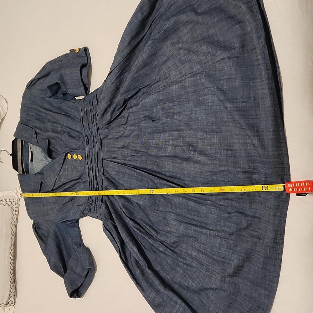 eShakti Retro Chambray Midi Shirtdress - Indigo Blue Denim Gold Buttons -Sz 14 - Picture 12 of 13